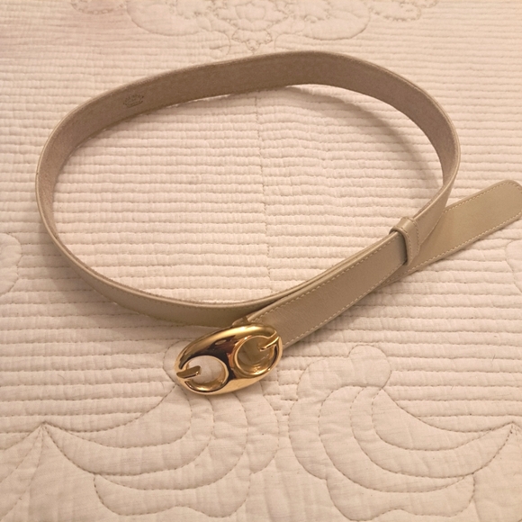 RARE AUTHENTIC VINTAGE GUCCI PUFFY MARINA LINK GOLD GG SKINNY IVORY/CREAM BELT - Picture 2 of 6